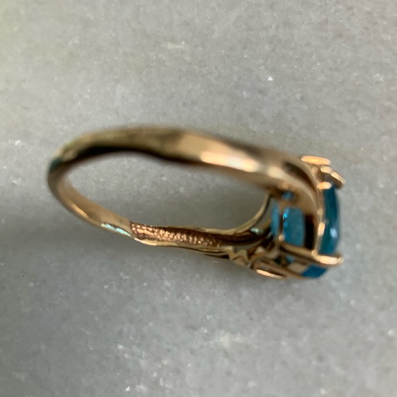 2.25 ct oval 💎 blue topaz w diamonds gold ring - Picture 13 of 15